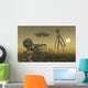 Grey Alien Looking Humanoid over Bones Smog Wall Decal