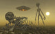 Grey Alien Looking Humanoid over Bones Smog Wall Decal