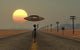 Grey Alien Hitching Ride Back Evening Wall Decal