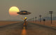 Grey Alien Hitching Ride Front Evening Wall Decal