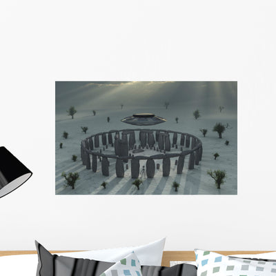 Ufo and Its Alien Crew Winter Wall Decal shown on a wall