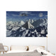 Flying Saucer Hovering over Pyramid Mountains Wall Decal