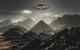 Flying Saucer Hovering over Pyramid Desert Wall Decal