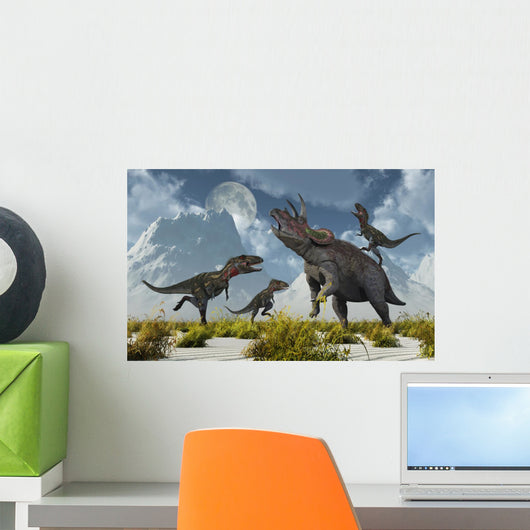 Pack Nanotyrannus Dinosaurs Attacking Desert Wall Decal