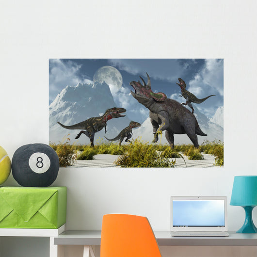 Pack Nanotyrannus Dinosaurs Attacking Desert Wall Decal