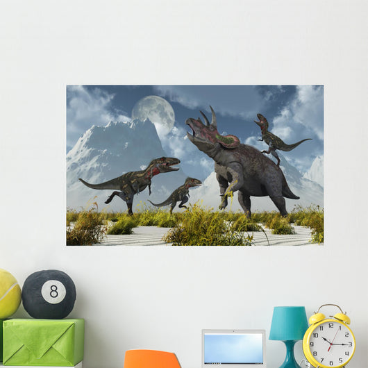 Pack Nanotyrannus Dinosaurs Attacking Desert Wall Decal