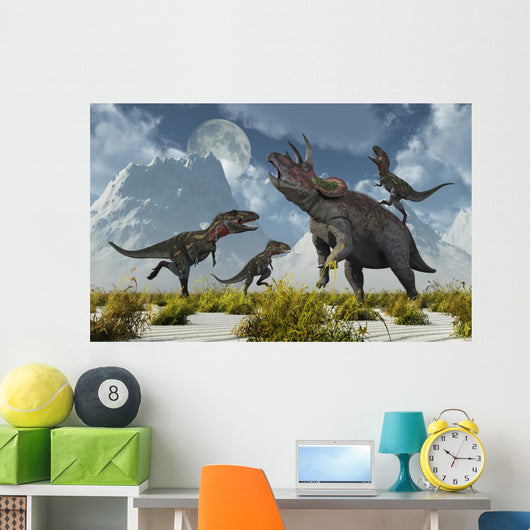 Pack Nanotyrannus Dinosaurs Attacking Desert Wall Decal
