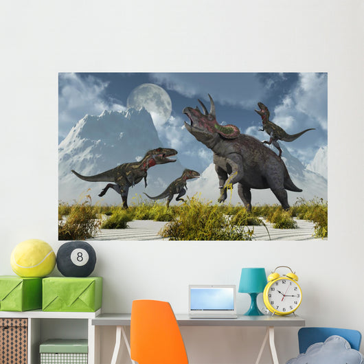 Pack Nanotyrannus Dinosaurs Attacking Desert Wall Decal