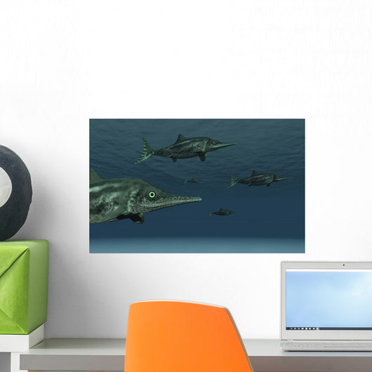 Stenopterygius Ichthyosaurs Swimming Underwater Murky Wall Decal