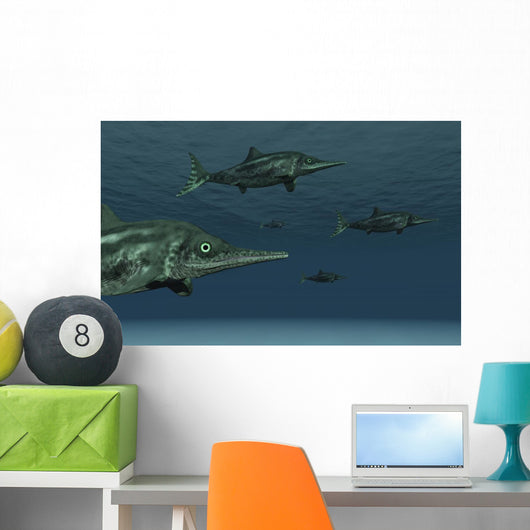 Stenopterygius Ichthyosaurs Swimming Underwater Murky Wall Decal