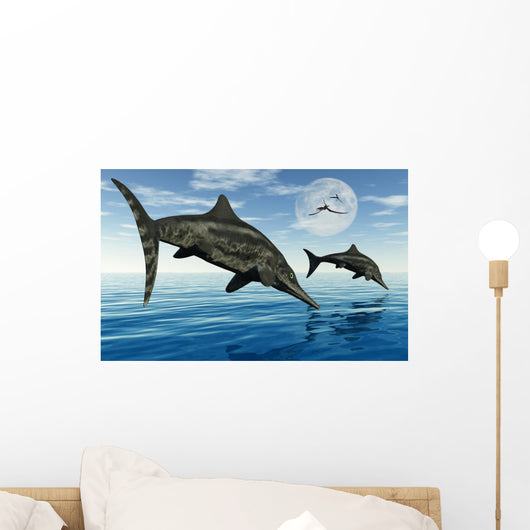 Pair Stenopterygius Ichthyosaurs Jumping Wall Decal