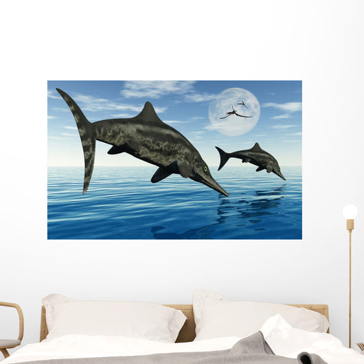 Pair Stenopterygius Ichthyosaurs Jumping Wall Decal