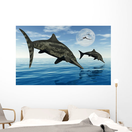 Pair Stenopterygius Ichthyosaurs Jumping Wall Decal