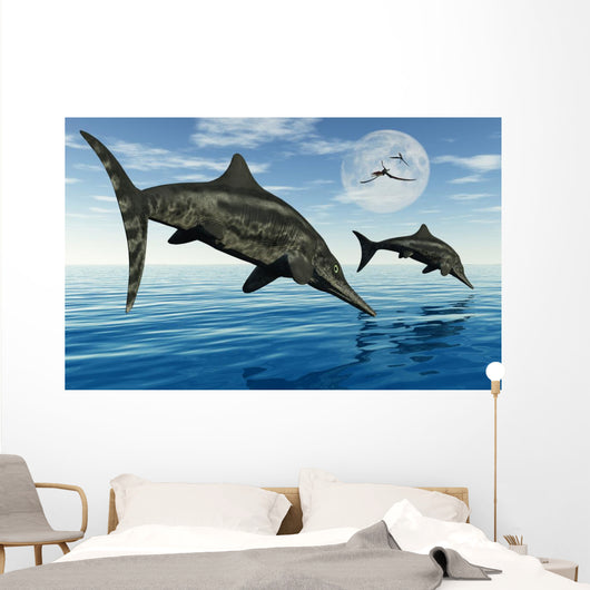 Pair Stenopterygius Ichthyosaurs Jumping Wall Decal