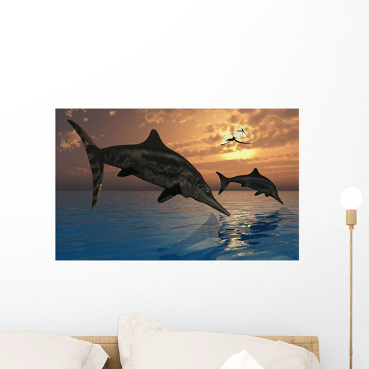 Pair Stenopterygius Ichthyosaurs Jumping Evening Wall Decal