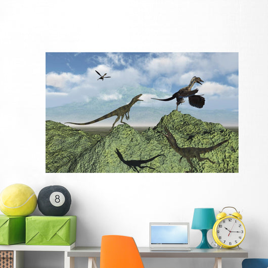 Juravenators Chasing Archaeopteryx Wall Decal