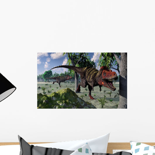 Pair Tarbosaurus Dinosaurs Hunting Wall Decal