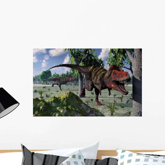 Pair Tarbosaurus Dinosaurs Hunting Wall Decal