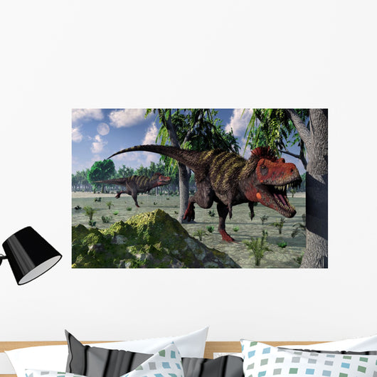 Pair Tarbosaurus Dinosaurs Hunting Wall Decal