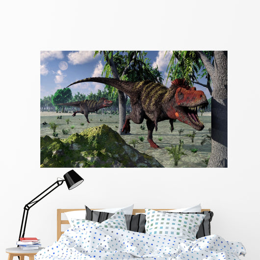 Pair Tarbosaurus Dinosaurs Hunting Wall Decal