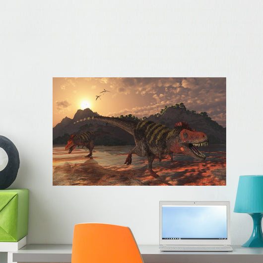 Pair Tarbosaurus Dinosaurs Scavaging Wall Decal