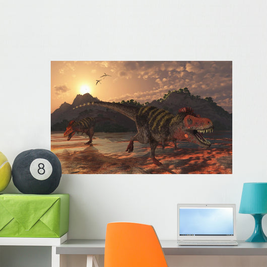 Pair Tarbosaurus Dinosaurs Scavaging Wall Decal