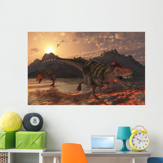 Pair Tarbosaurus Dinosaurs Scavaging Wall Decal