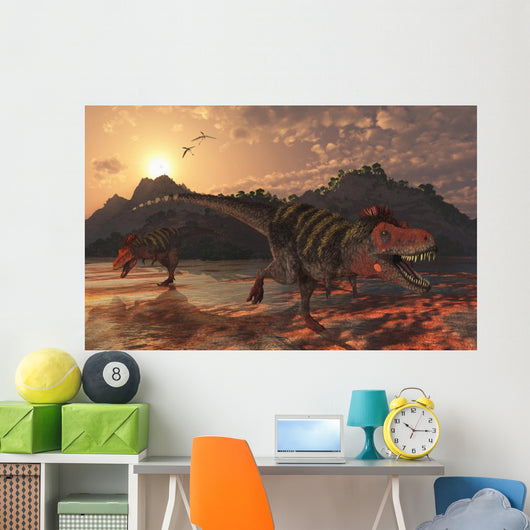 Pair Tarbosaurus Dinosaurs Scavaging Wall Decal