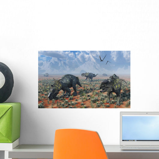 Herd Pachyrhinosaurus Dinosaurs Desert Wall Decal