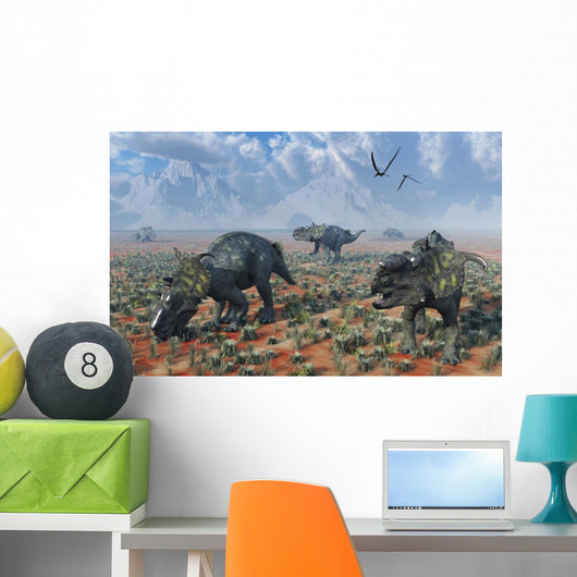Herd Pachyrhinosaurus Dinosaurs Desert Wall Decal