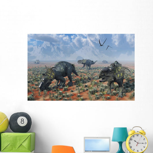 Herd Pachyrhinosaurus Dinosaurs Desert Wall Decal