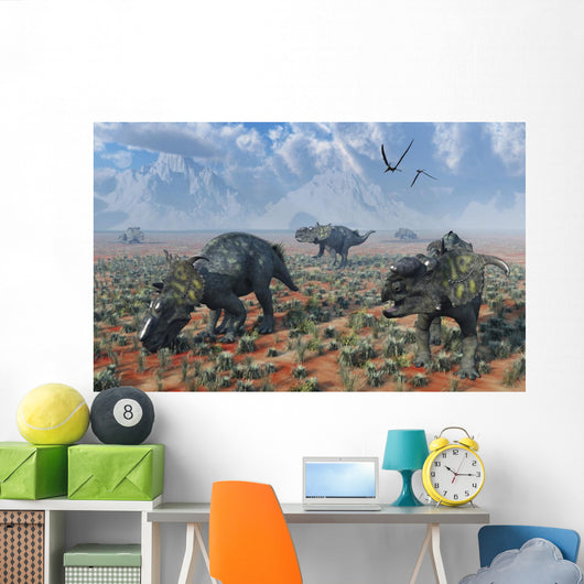 Herd Pachyrhinosaurus Dinosaurs Desert Wall Decal