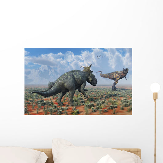 Pachyrhinosaurus Confronting Carnotaurus Distant Wall Decal