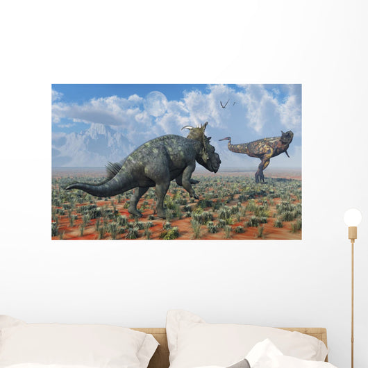 Pachyrhinosaurus Confronting Carnotaurus Distant Wall Decal