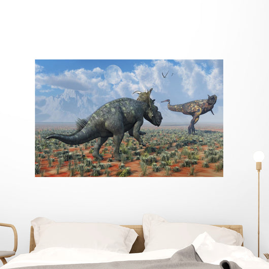 Pachyrhinosaurus Confronting Carnotaurus Distant Wall Decal