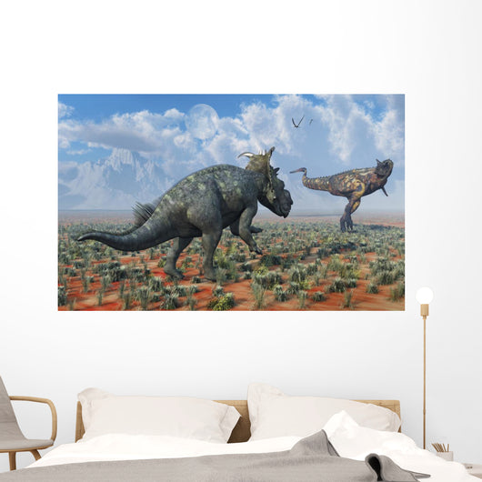 Pachyrhinosaurus Confronting Carnotaurus Distant Wall Decal