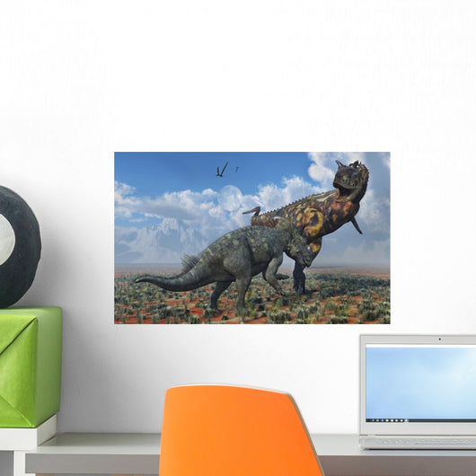 Pachyrhinosaurus Confronting Carnotaurus Desert Wall Decal