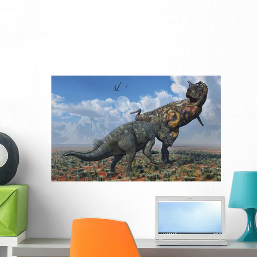 Pachyrhinosaurus Confronting Carnotaurus Desert Wall Decal
