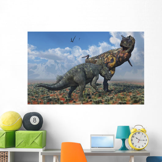 Pachyrhinosaurus Confronting Carnotaurus Desert Wall Decal