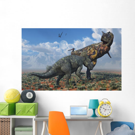 Pachyrhinosaurus Confronting Carnotaurus Desert Wall Decal