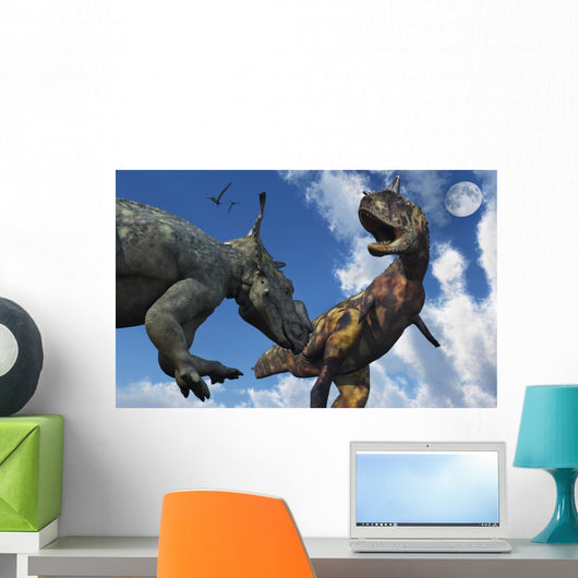 Pachyrhinosaurus Confronting Carnotaurus Close-up Wall Decal