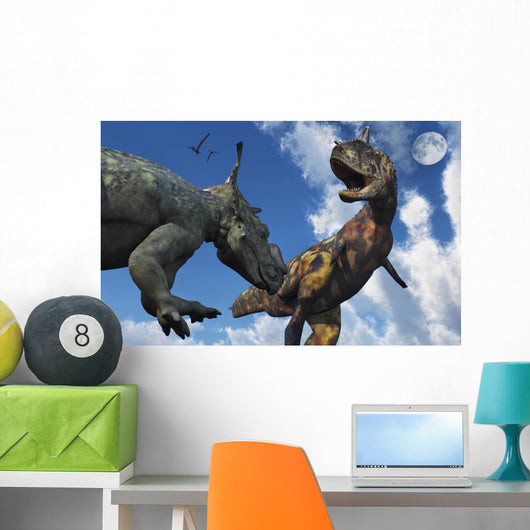 Pachyrhinosaurus Confronting Carnotaurus Close-up Wall Decal