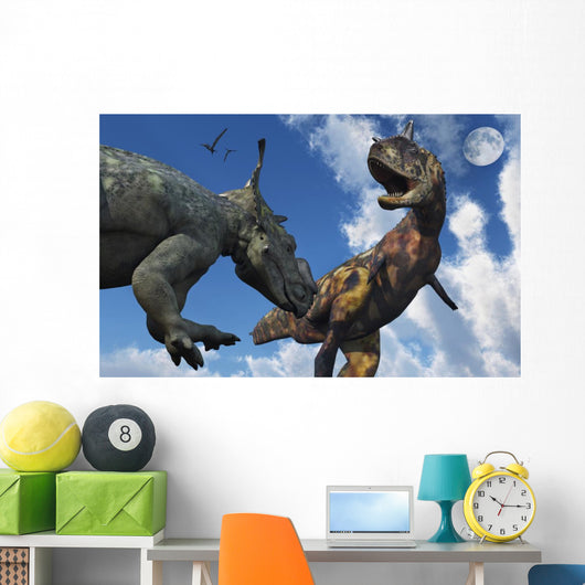 Pachyrhinosaurus Confronting Carnotaurus Close-up Wall Decal