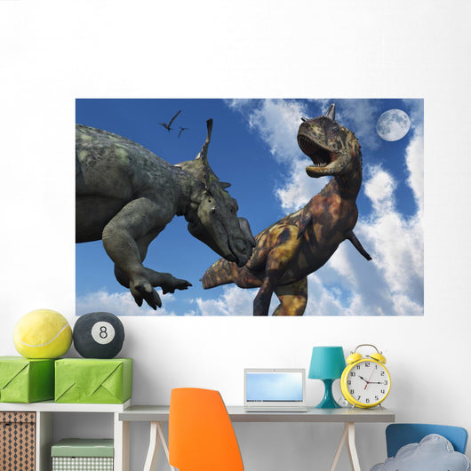 Pachyrhinosaurus Confronting Carnotaurus Close-up Wall Decal