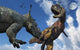 Pachyrhinosaurus Confronting Carnotaurus Close-up Wall Decal