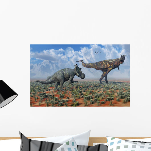 Pachyrhinosaurus Confronting Carnotaurus Wall Decal
