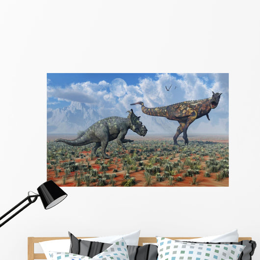 Pachyrhinosaurus Confronting Carnotaurus Wall Decal