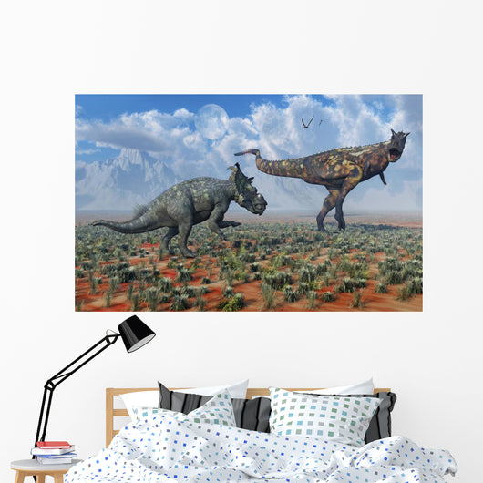 Pachyrhinosaurus Confronting Carnotaurus Wall Decal