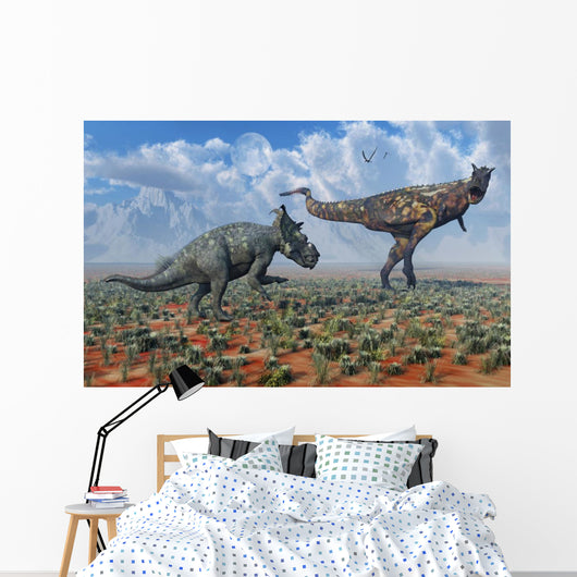 Pachyrhinosaurus Confronting Carnotaurus Wall Decal