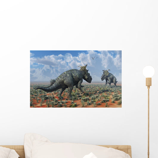 Pair Male Pachyrhinosaurus Sizing Close-up Wall Decal